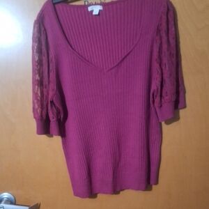 Cato Magenta Lace Sleeve Blouse